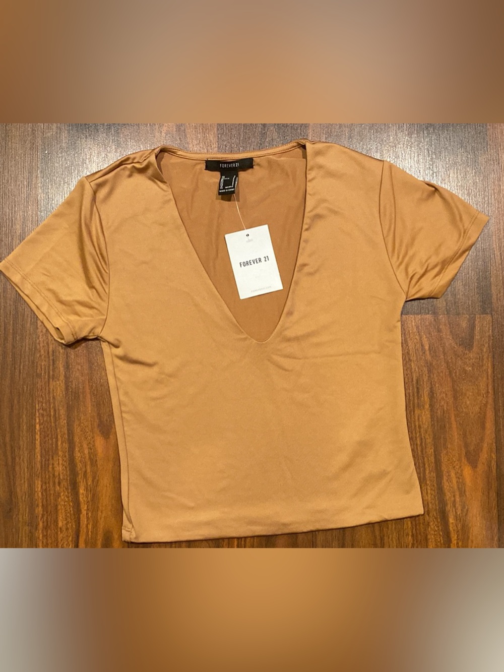 Forever 21 Women's Deep V Crop Top - Camel Brown